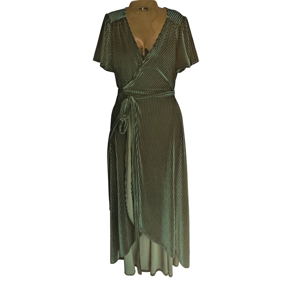 Baltic Born Wrap Dress M Ribbed Velvet Shimmer Feminine Elegant Holiday Wedding